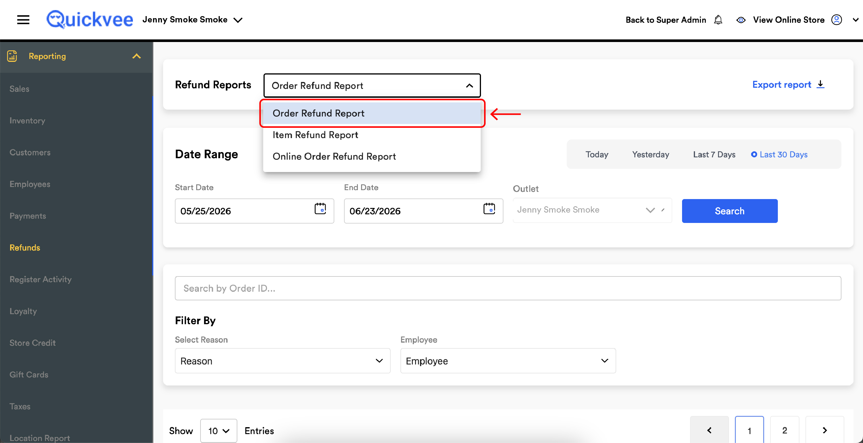 Refund Reports - Order Refund Report_Refund Reports dropdown at the top of the page select Order Refund Report-20260623-071448.jpg