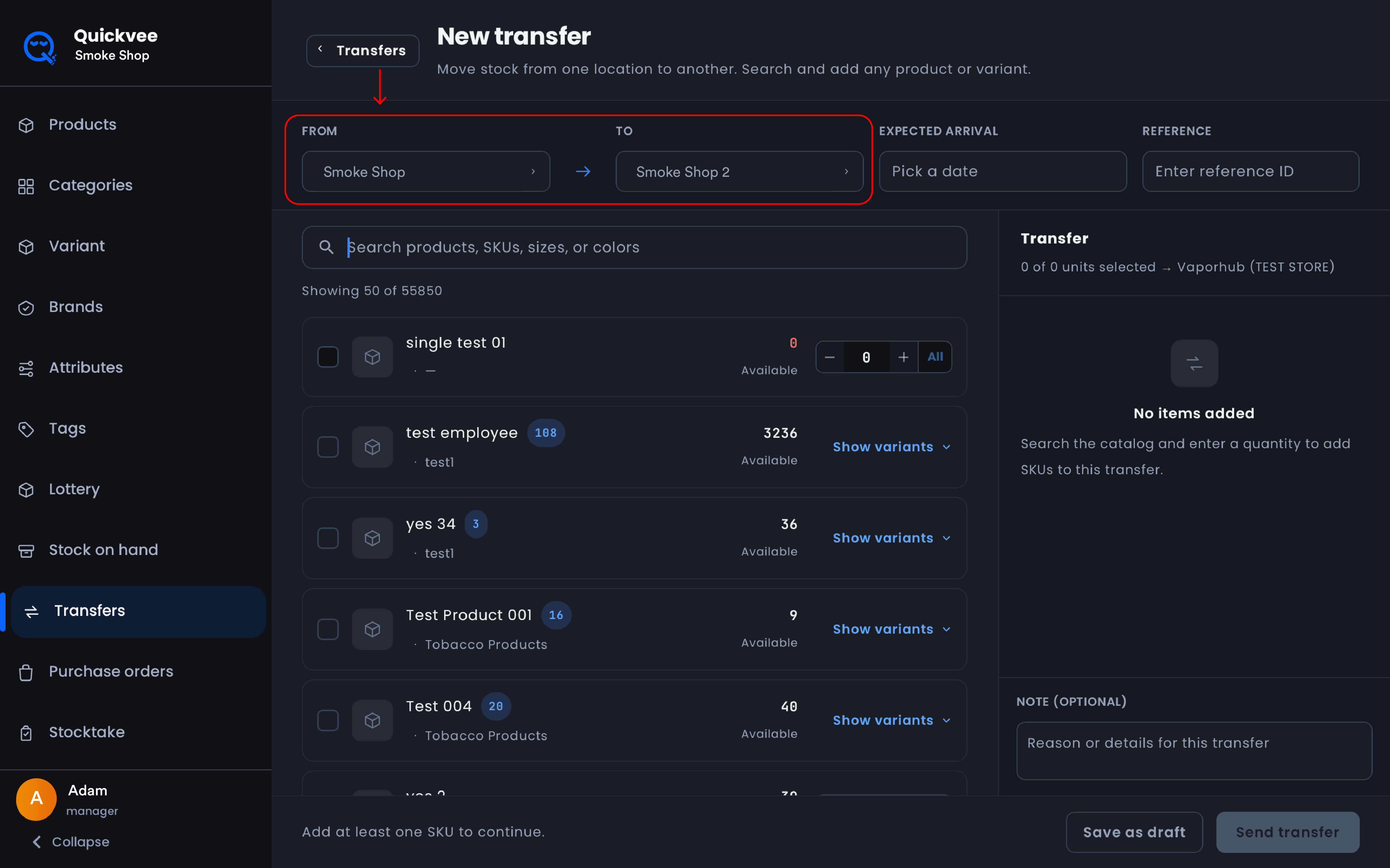 POS - Transfer Inventory_From shows your current store. Choose the destination store in To-20260908-104848.jpg