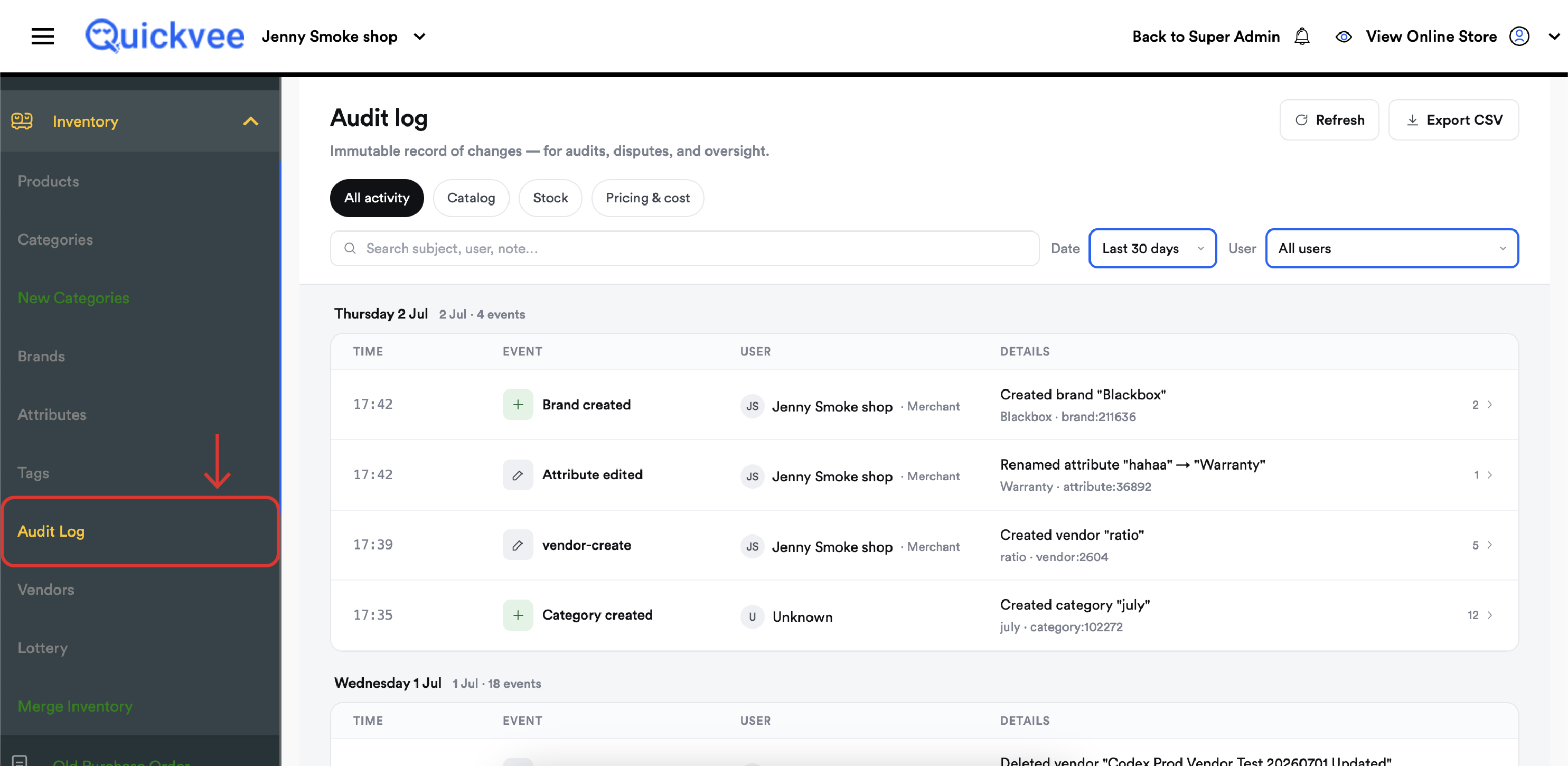 new Audit Log_Inventory, then select Audit Log-20260716-092241.jpg