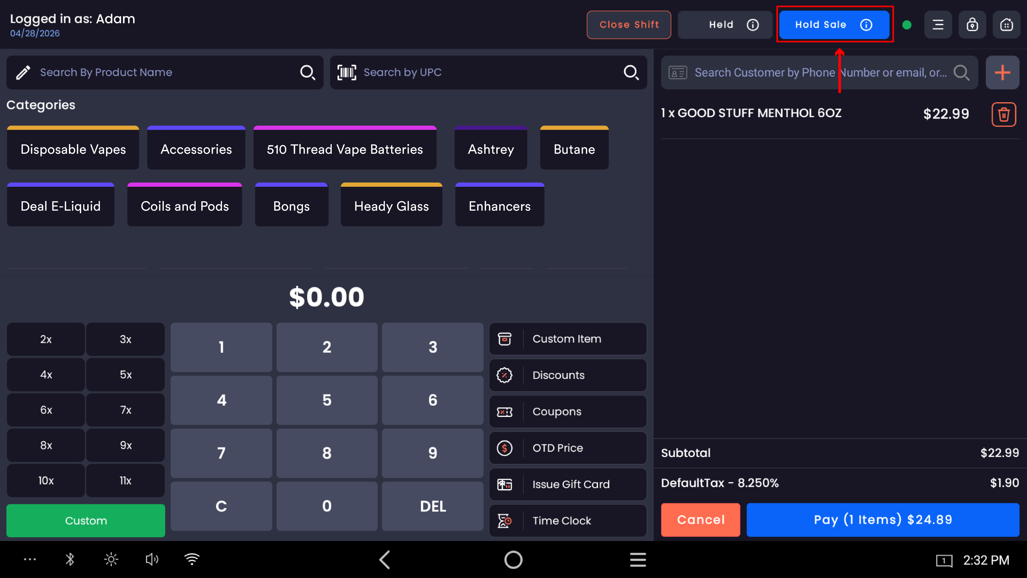 1_Holding the Current Basket - With items in the cart, tap Hold Sale in the top bar-20260526-111406.jpg