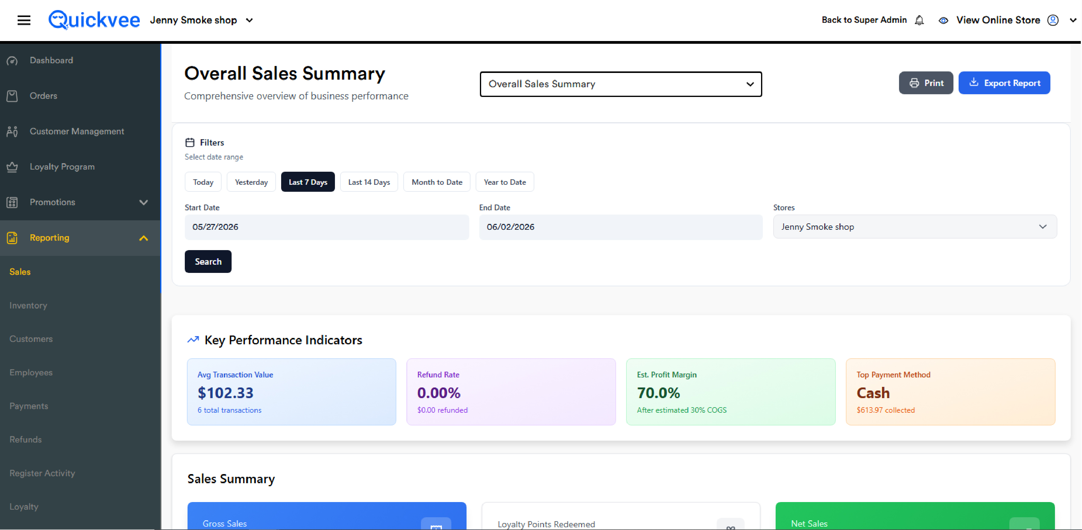 1_ Quickvee Web (merchant backend) → Reporting → Sales Reports-20260609-065225.jpg