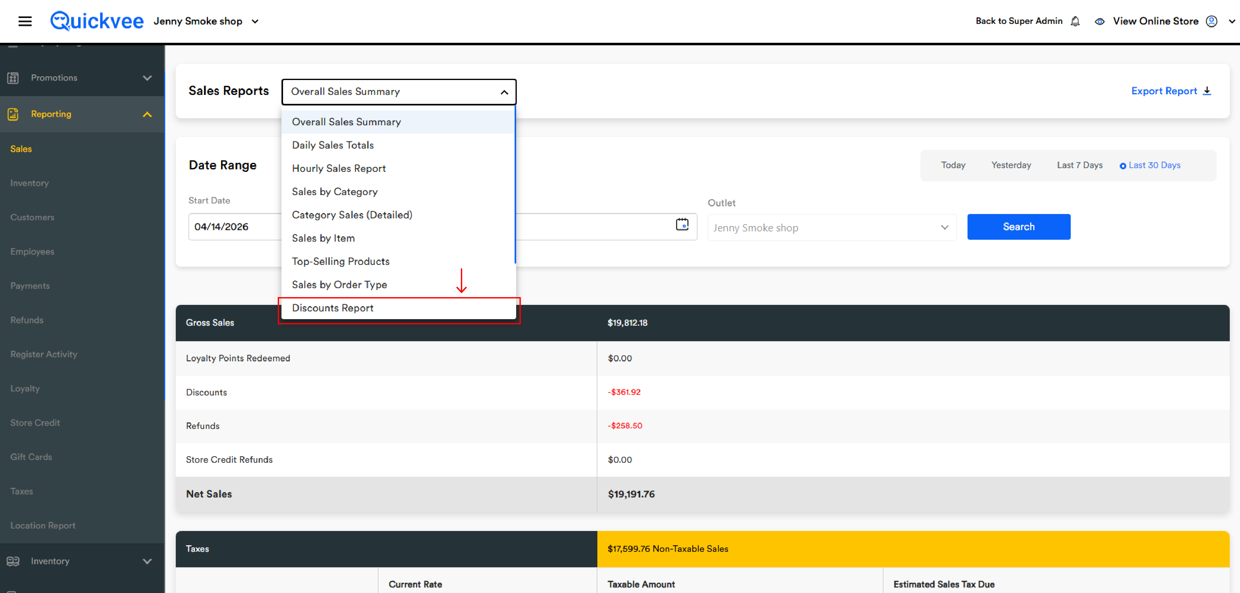 Sales Report - Discount Report_Sales Reports → select Discounts Report from the report dropdown.jpg